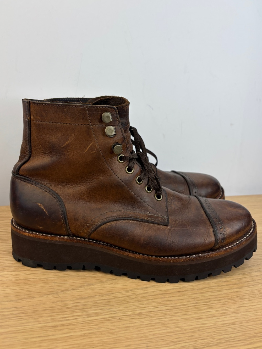 Jim Green 719 Men's 8-8.5 Brown Durable Leather Lace-Up Work Boots